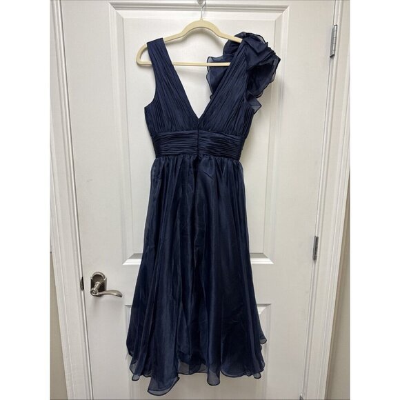 Mac Duggal Size 0 Navy 49494 Sleeveless Chiffon A-Line Midi Cocktail Dress Prom - Picture 8 of 11